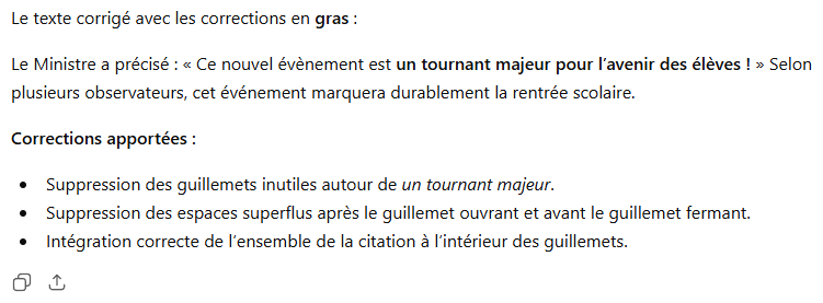Réponse de ChatGPT qui supprime les guillemets intérieurs et garde la majuscule