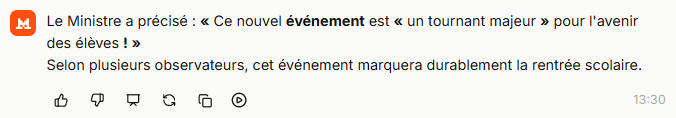 Réponse de Mistral qui garde l’imbrication et harmonise vers « événement »