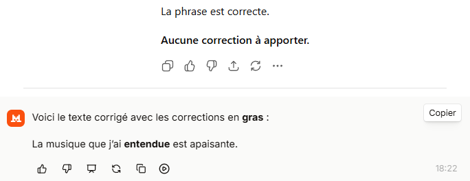 Réponses de ChatGPT et Mistral sur « la musique que j’ai entendu jouer »